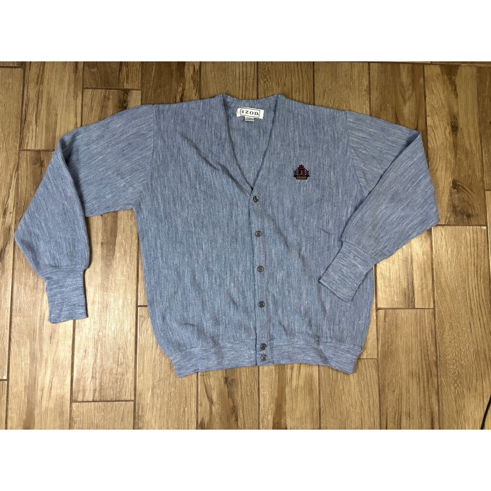 Vintage 90s IZOD Cardigan‎ Sweater Mens XL Blue Crest Logo Made in USA NWT
